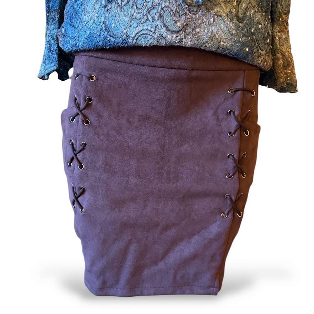 Hunting wives mocha chocolate Lace-Up mini Skirt soft vegan suede western